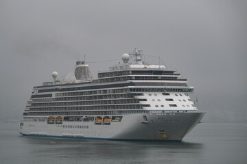 Ultra luxury all inclusive yacht cruiseship cruise ship liner Explorer arrival into Vancouver,...