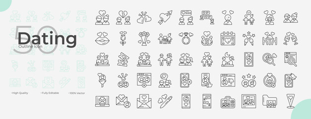 Dating Line Editable Icons set. Vector illustration in modern thin line style of Dating icons: dating, lover, sweetheart, etc