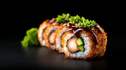 A sushi roll with a piece of cucumber in the middle