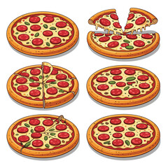 Pepperoni Pizza Set with Different Slices
