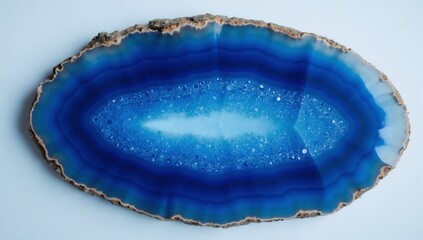 Blue Agate Slice with Crystalline Center and Rough Edge Texture