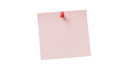 Pink Sticky Note with Red Push Pin Isolated on Black Background.