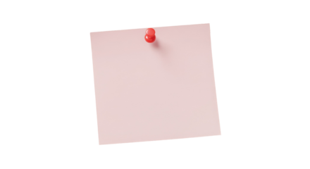 Pink Sticky Note with Red Push Pin Isolated on Black Background.