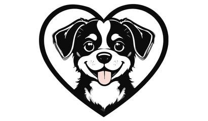 "Minimal Dog Face Vector – Heart Star Outline with Tongue Out on White"