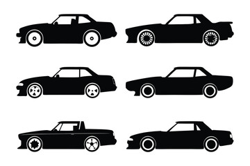 Classic Car Silhouettes: A striking collection of classic car silhouettes, embodying the timeless allure and sleek design of vintage automobiles, perfect for automotive-themed design.
