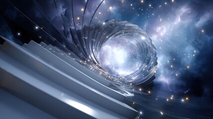 Abstract Cosmic Spiral with Glowing Nebula and Stars