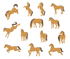 いろいろな馬のポーズ素材イラストセット