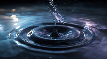 Water Drop Splash Ripples Dark Blue Purple Background