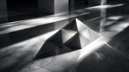 Monochrome Pyramid on Reflective Marble Floor