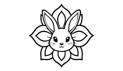 "Minimal Rabbit Face Vector – Floral Petal Star Outline on White Background"