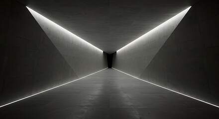 Abstract modern loft style empty triangle indoor corridor there are all polished concrete material with light in the center