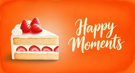 Happy Moments Banner - Strawberry Shortcake Slice, Sweet Dessert, Celebration Food, Birthday Cake, Festive Treat, Joy, Confectionery
