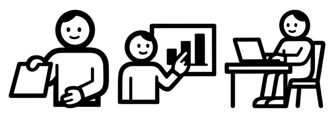 ビジネスシーンの男性アイコンセット、Businessman Icon Set in Office Scenes