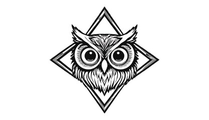 "Minimal Owl Face Vector – Diamond Star Outline Line Art on White"