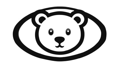 Cartoon Bear Face Inside Oval Outline in Black and White