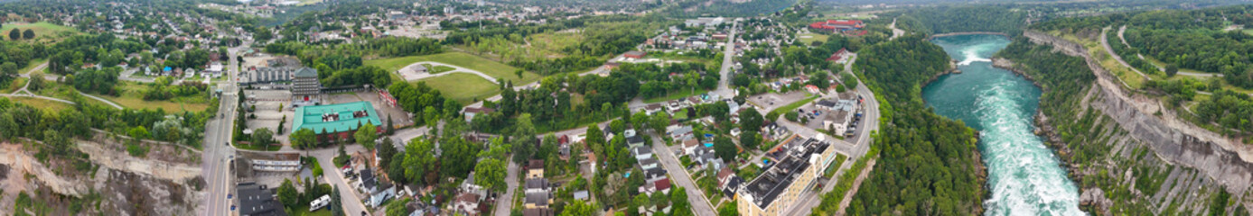 Aerial view of Niagara Falls river and gorge, Canada and United States border