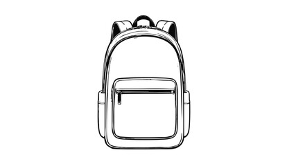 Vector Backpack Outline – Minimal Front View Line Art on White Background.