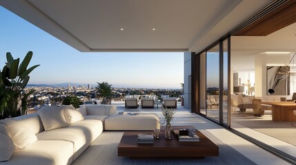 Luxury Penthouse Terrace with City View and Modern Outdoor Furniture