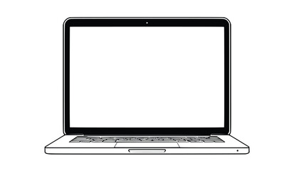 "Minimal Laptop Vector – One-Line Front View on White Background"