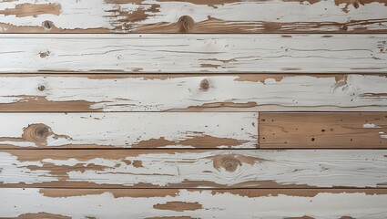 Weathered wooden surface with peeling white paint and visible wood grain texture
