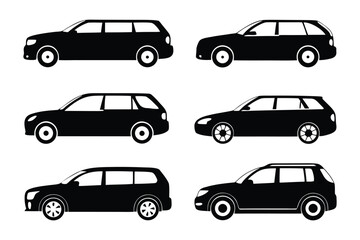 Variety of Station Wagon: A collection of six vector-style station wagon car silhouettes against a simple composition.