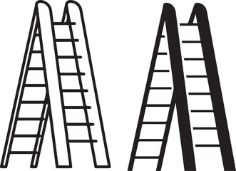 wooden ladders standing against a white background, black silhouette, simple minimalist design, high contrast