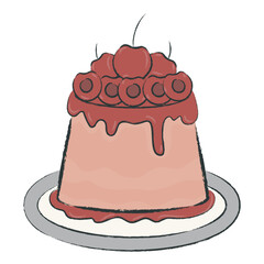 Vector illustration of a smooth pudding with cherry topping on a plate, perfect for dessert graphics and sweet food designs