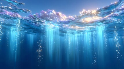 青い海中ライトサンビームと水のテクスチャ背景デザインと抽象的な海の雰囲気
