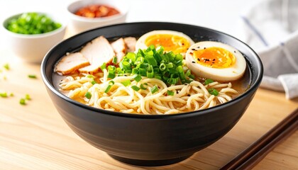 Bowl of ramen noodles with ingredients