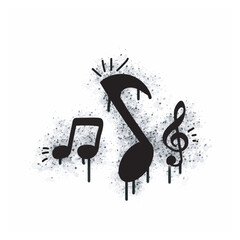 A melody icon with spray graffiti isolated on a white background. A melody icon with black spray graffiti on a white background. Vector illustration.