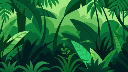 Lush green jungle scene vector illustration perfect for backgrounds and screen wallpapers