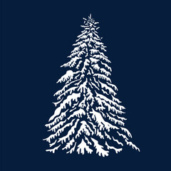 Snow covered tree object. hand drawing. Not AI. Vector illustration