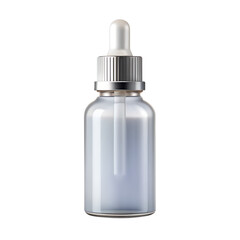 Fototapeta premium A glass dropper bottle with silver cap isolated on white isolated on transparent background
