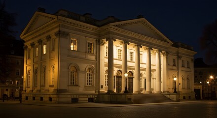 Fototapeta premium Grand Neoclassical Mansion at Night Architectural Marvel Illuminated