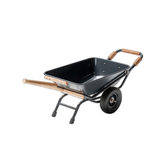 Dark gray metal wheelbarrow with light-colored handles