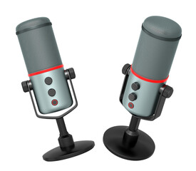 Microphones designed for recording, streaming, and achieving podcasting success isolated on white background with clipping path
