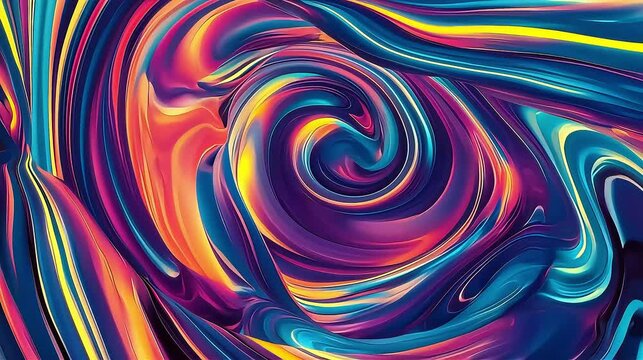 Colorful abstract swirling paint with neon morphing flow