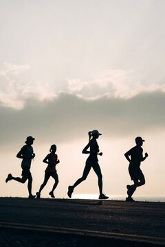 marathon runners crowd runing sillhutted  isolated.