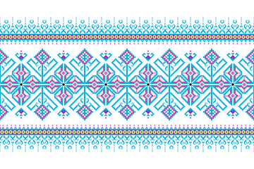 set of seamless patterns with  pixel  lace on blue and pink. Bright colors.