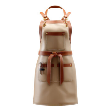 Stylish beige apron with leather straps and pockets designed for cooking or crafting activities