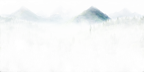 Majestic Mountain Range Overlooking a Dense Evergreen Forest with Misty Atmosphere