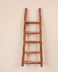 Rustic wooden ladder against a minimalist background, home decor concept