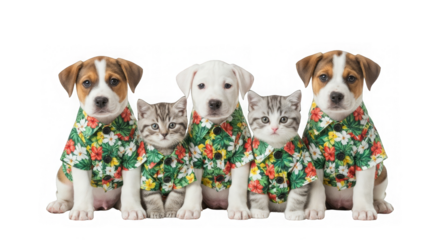 Adorable Puppies Kittens In Hawaiian Shirts