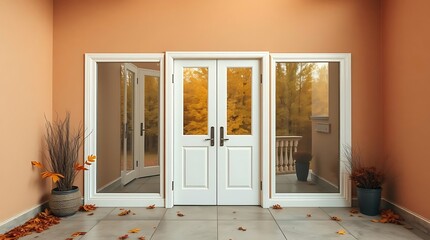 Serene doorway scene showcasing autumnal foliage and cozy home ambiance
