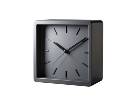 Simple yet stylish square table clock with a minimalist face, black hands, and a matt