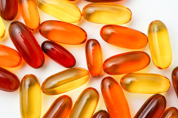 Vitamins capsules, fish oil, soft gels, supplements, omega 3, omega 9, vitamin D, vitamin E