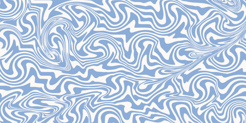 Blue wavy lines abstract background. Trendy psychedelic retro style backdrop. Waves, swirl and twirl pattern. Twisted distorted vector texture. Y2k aesthetic design
