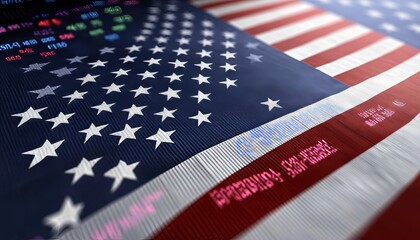 Dynamic Stock Market Analysis with American Flag Motif Illustrating Economic Growth and Investments