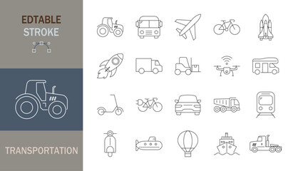 transportation icon set. Editable line icons. Vector illustration.