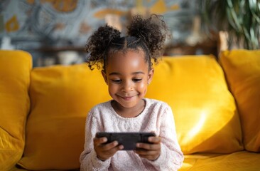 Young girl engrossed in smartphone